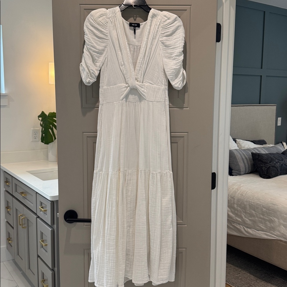 ME+EM Cheesecloth Gathered Sleeve White Maxi Dress NWOT - Picture 3 of 8